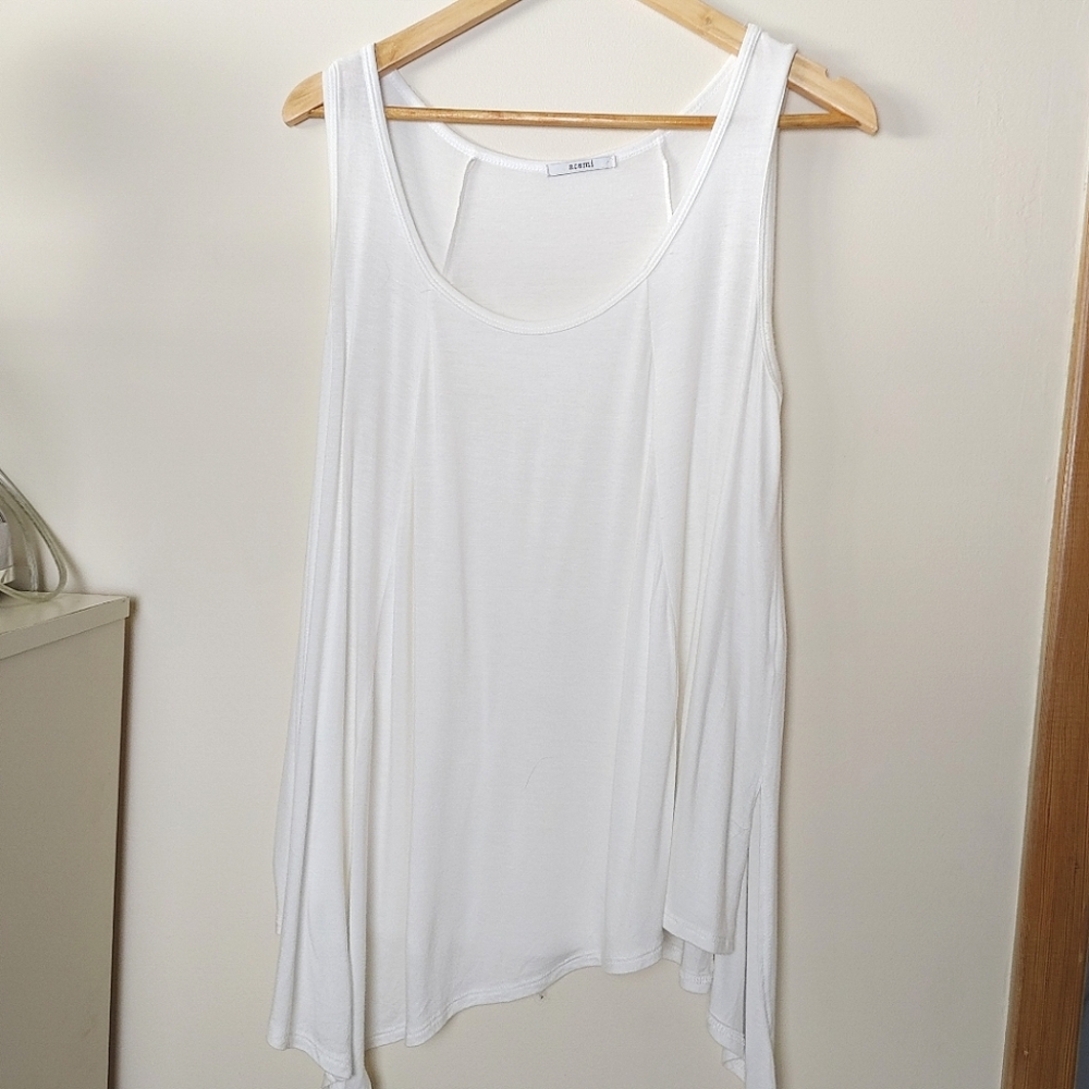Acemi White Cream Tunic shark bite long flowy tank top Large